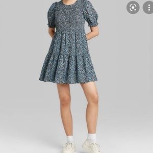 Wild fable blue smocked floral dress size small